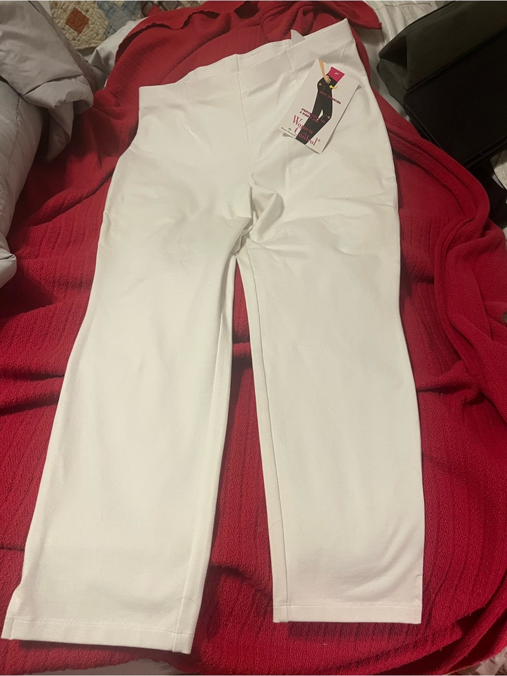 Women with Control White Shaping ankle pants  - Sleek Stretch Fit